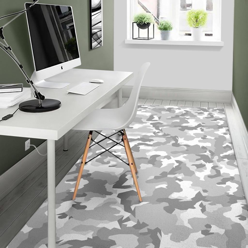 White Snow Camouflage Print Area Rug GearFrost