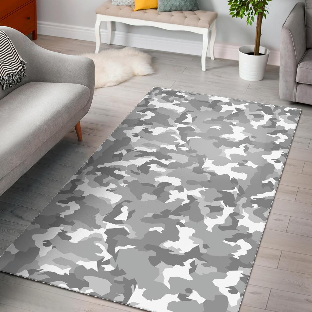 White Snow Camouflage Print Area Rug GearFrost