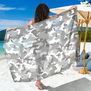 White Snow Camouflage Print Beach Sarong Wrap