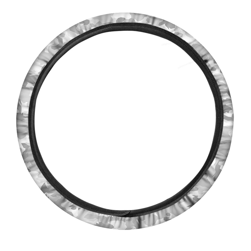 White Snow Camouflage Print Car Steering Wheel Cover