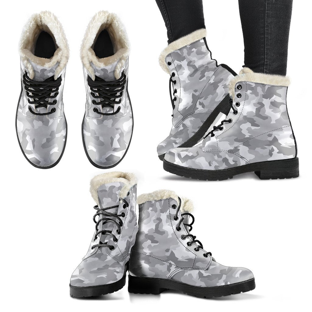White Snow Camouflage Print Comfy Boots GearFrost