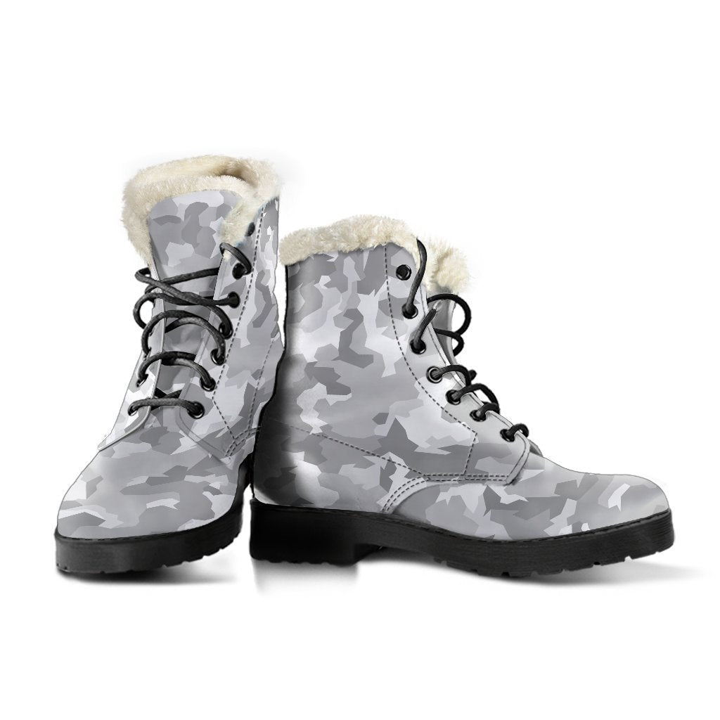 White Snow Camouflage Print Comfy Boots GearFrost