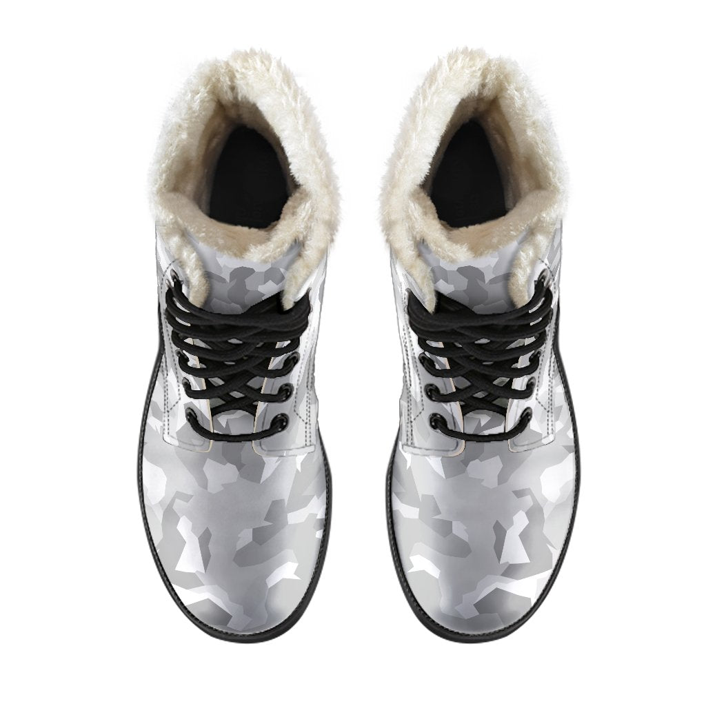 White Snow Camouflage Print Comfy Boots GearFrost