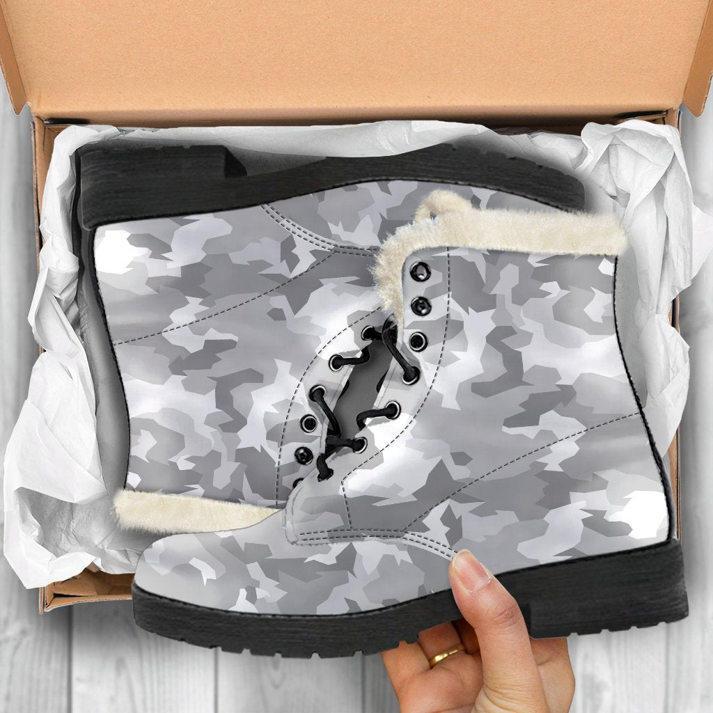 White Snow Camouflage Print Comfy Boots GearFrost