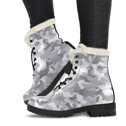 White Snow Camouflage Print Comfy Boots GearFrost