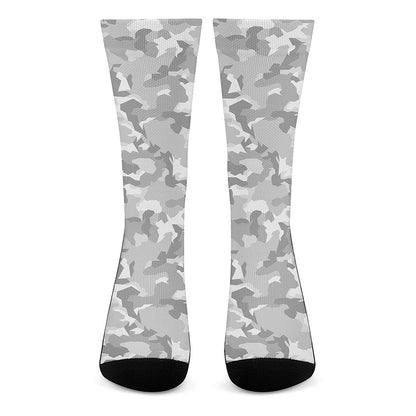 White Snow Camouflage Print Crew Socks