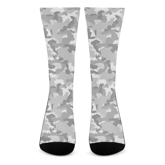 White Snow Camouflage Print Crew Socks
