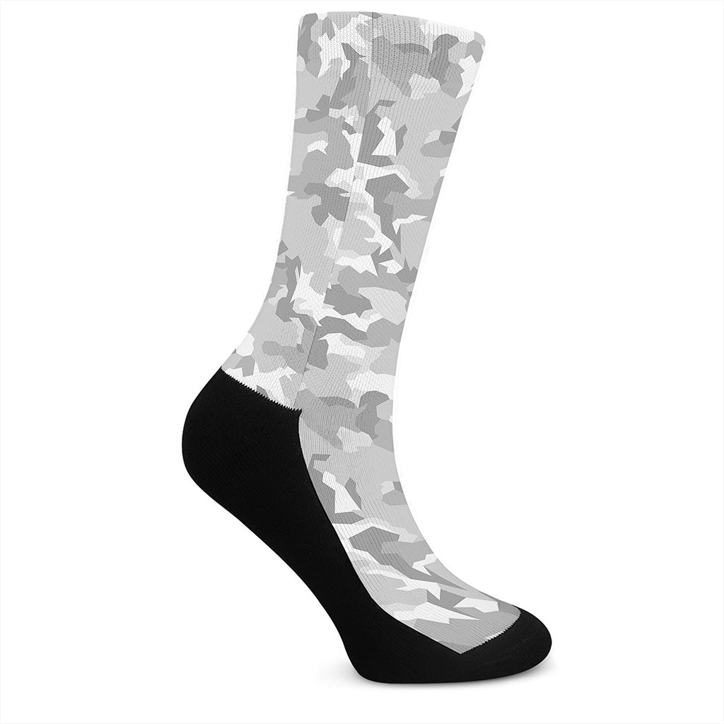 White Snow Camouflage Print Crew Socks