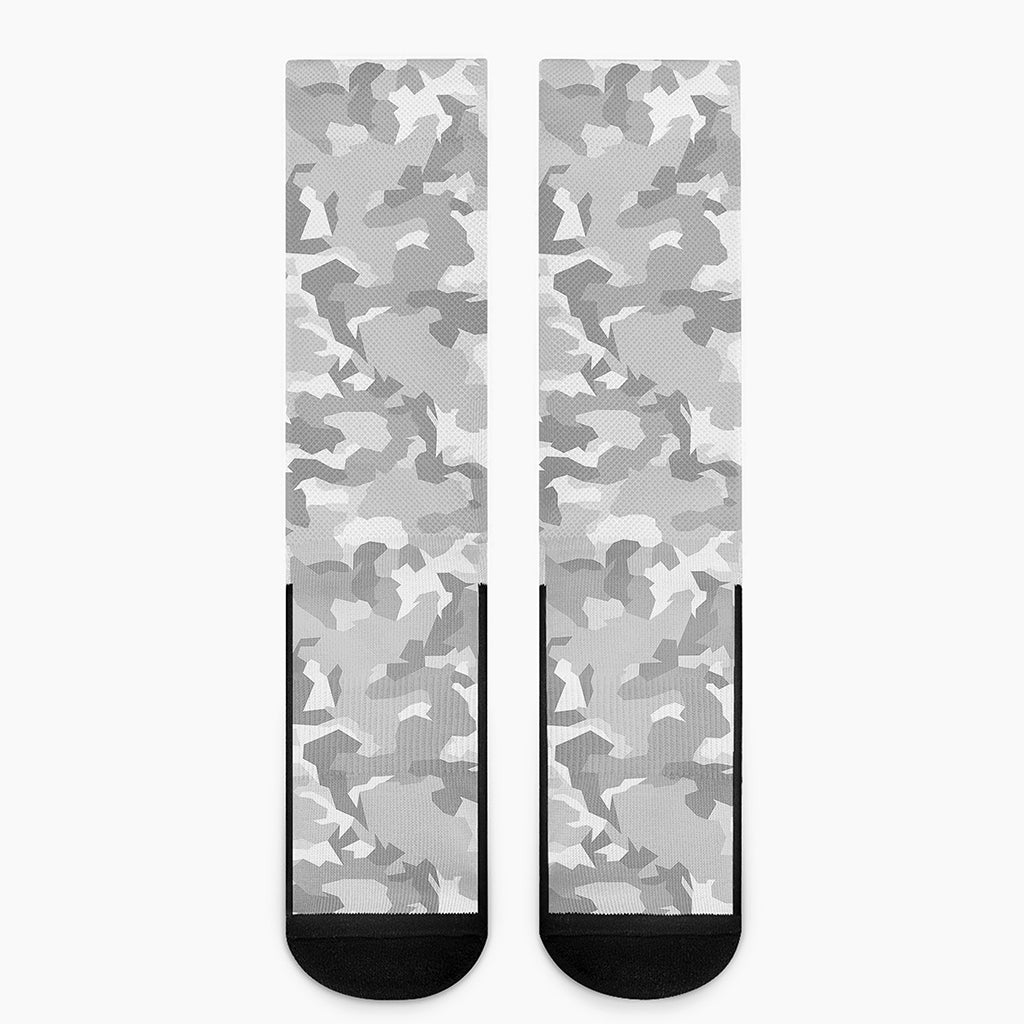 White Snow Camouflage Print Crew Socks