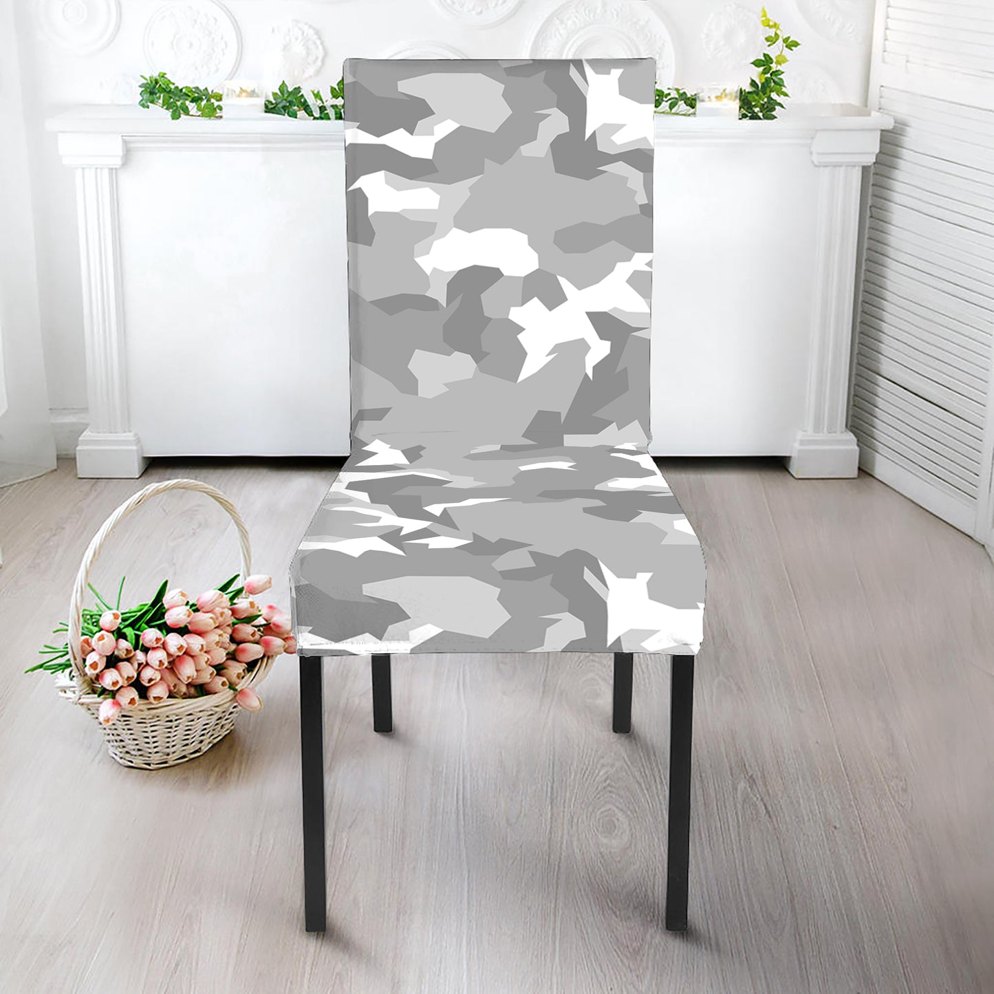 White Snow Camouflage Print Dining Chair Slipcover