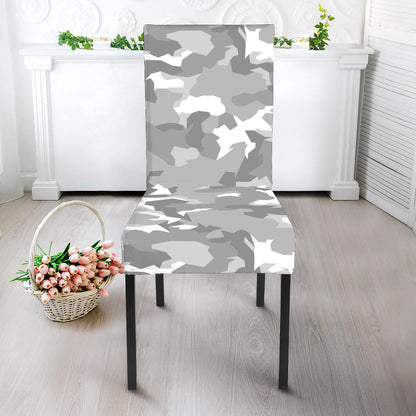 White Snow Camouflage Print Dining Chair Slipcover