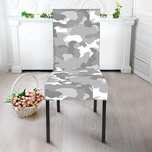 White Snow Camouflage Print Dining Chair Slipcover
