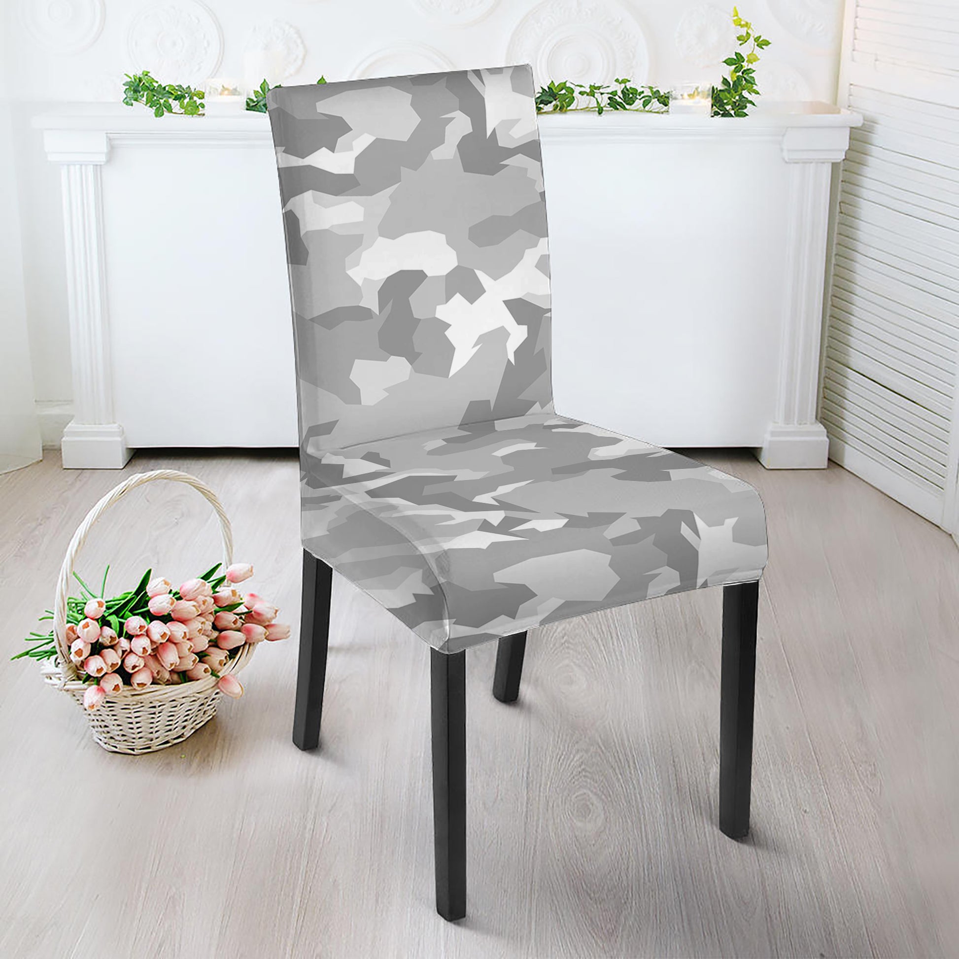 White Snow Camouflage Print Dining Chair Slipcover