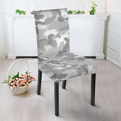 White Snow Camouflage Print Dining Chair Slipcover