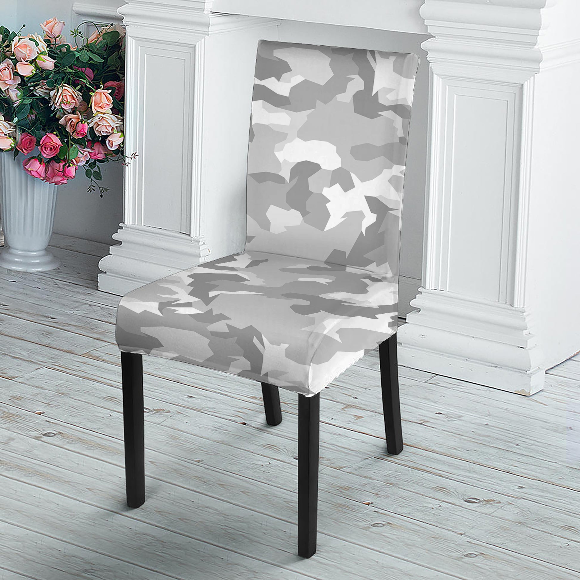 White Snow Camouflage Print Dining Chair Slipcover