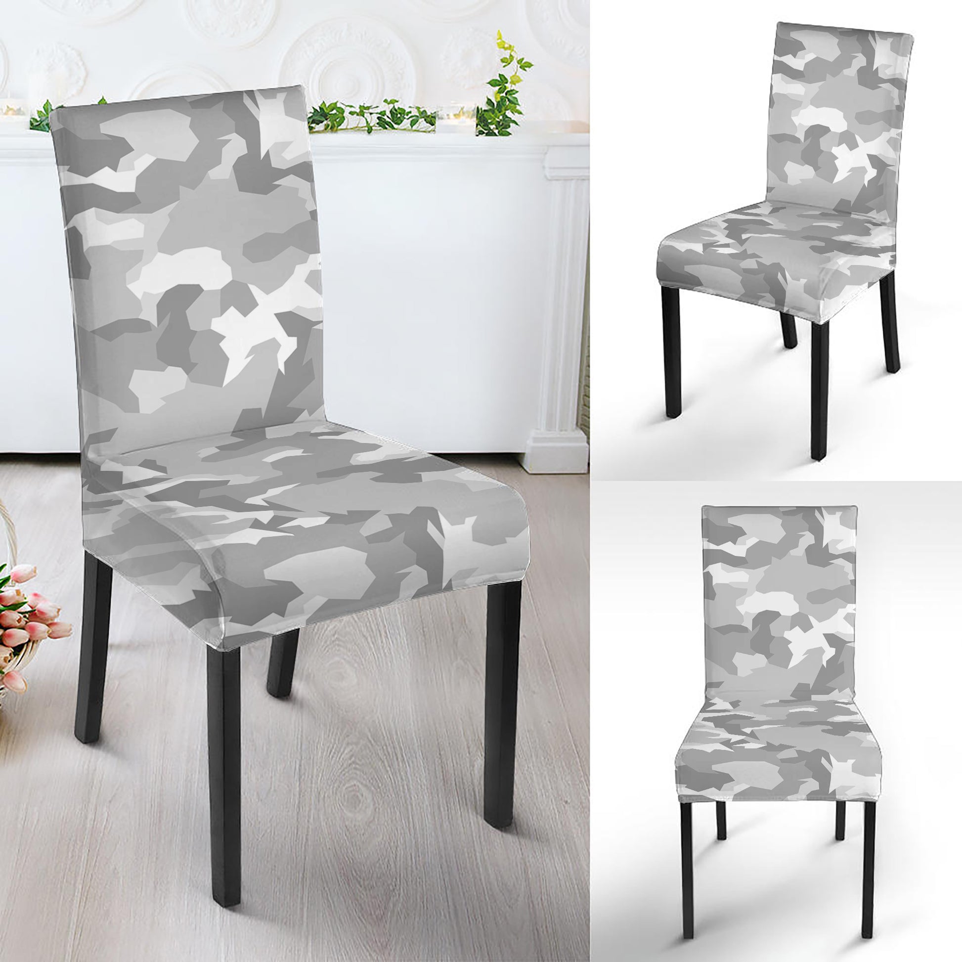 White Snow Camouflage Print Dining Chair Slipcover
