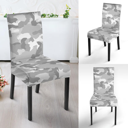 White Snow Camouflage Print Dining Chair Slipcover
