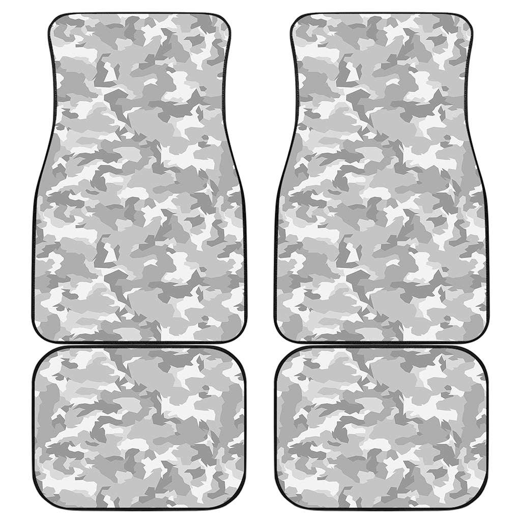 White Snow Camouflage Print Front and Back Car Floor Mats