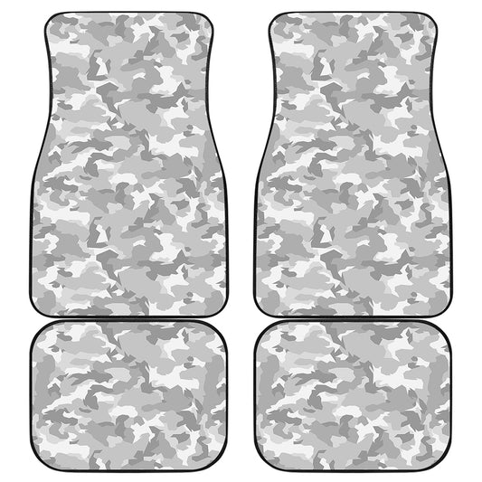 White Snow Camouflage Print Front and Back Car Floor Mats