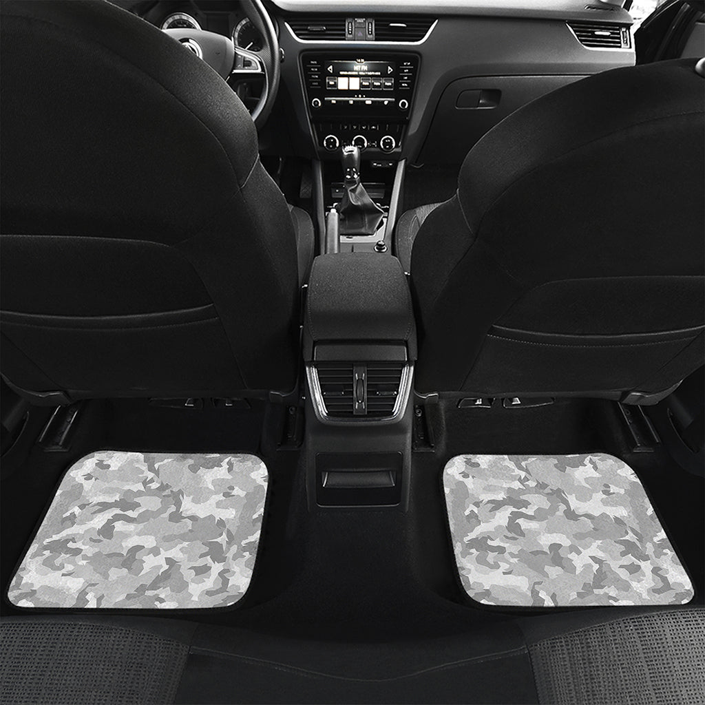 White Snow Camouflage Print Front and Back Car Floor Mats