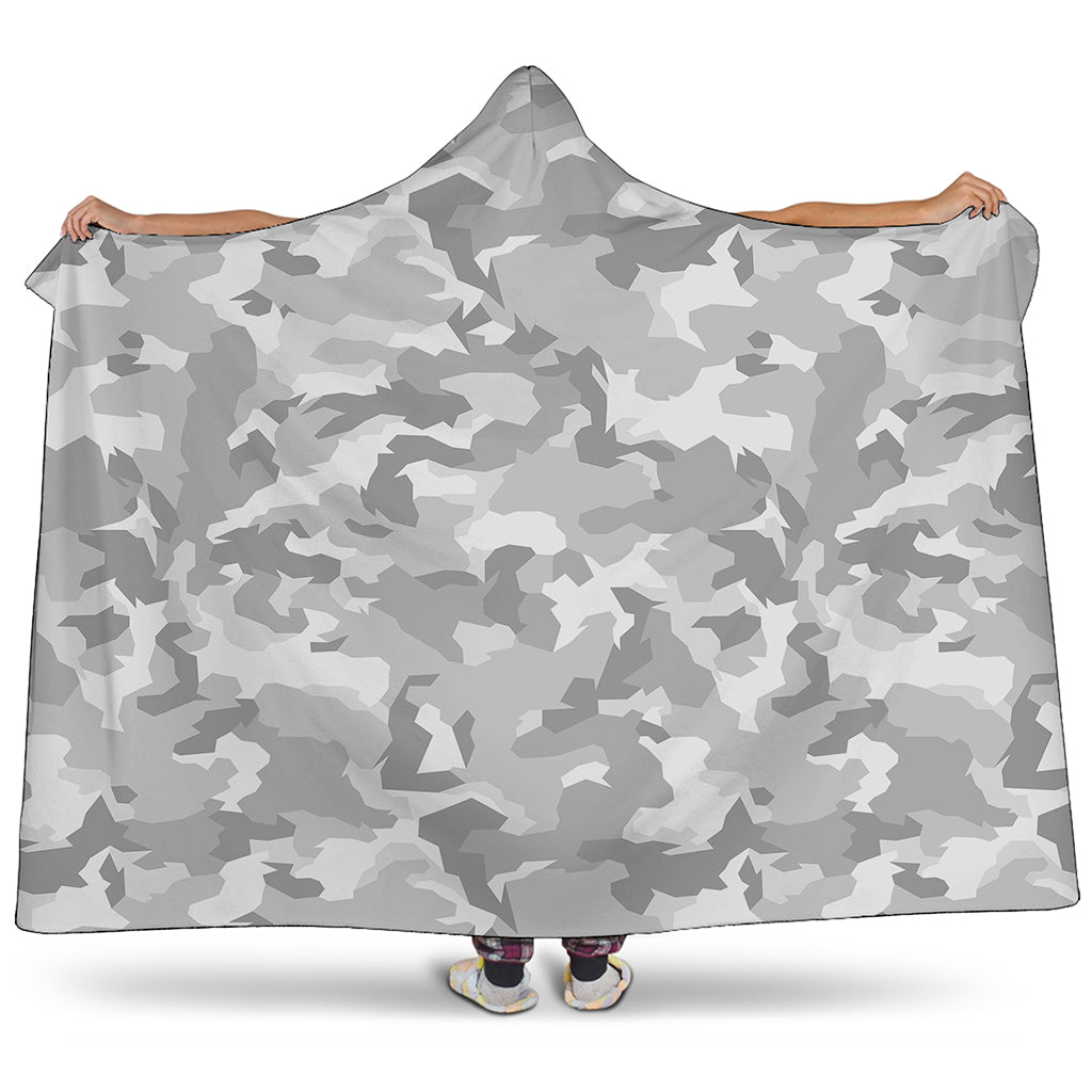 White Snow Camouflage Print Hooded Blanket