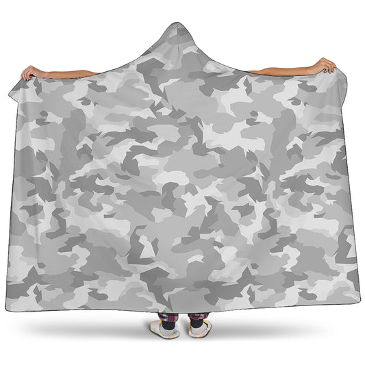 White Snow Camouflage Print Hooded Blanket