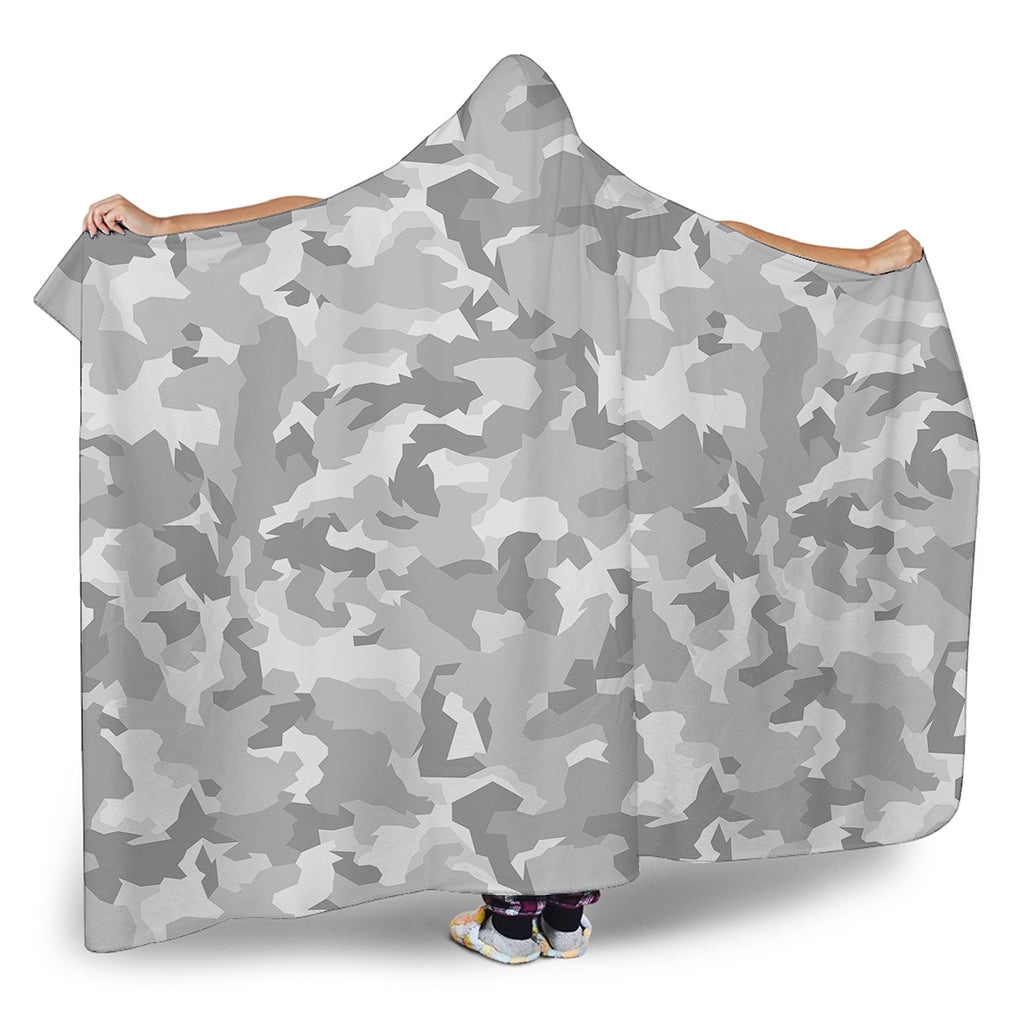 White Snow Camouflage Print Hooded Blanket