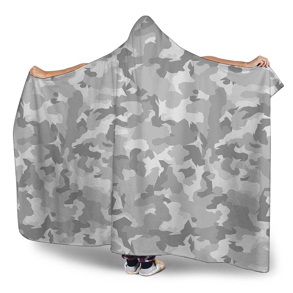 White Snow Camouflage Print Hooded Blanket