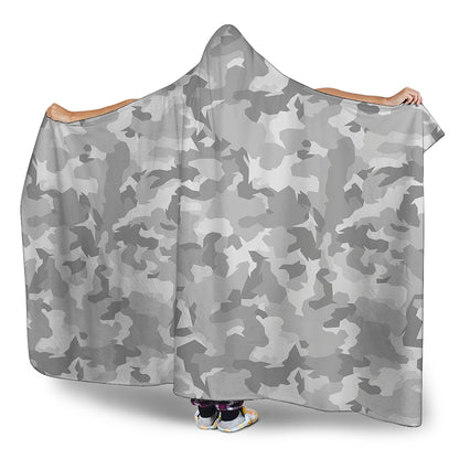 White Snow Camouflage Print Hooded Blanket