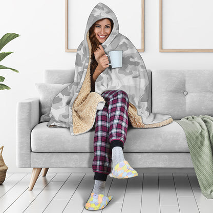 White Snow Camouflage Print Hooded Blanket