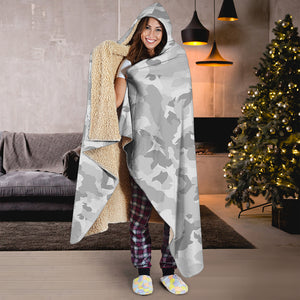 White Snow Camouflage Print Hooded Blanket