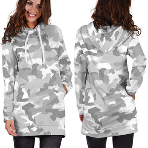 White Snow Camouflage Print Hoodie Dress GearFrost