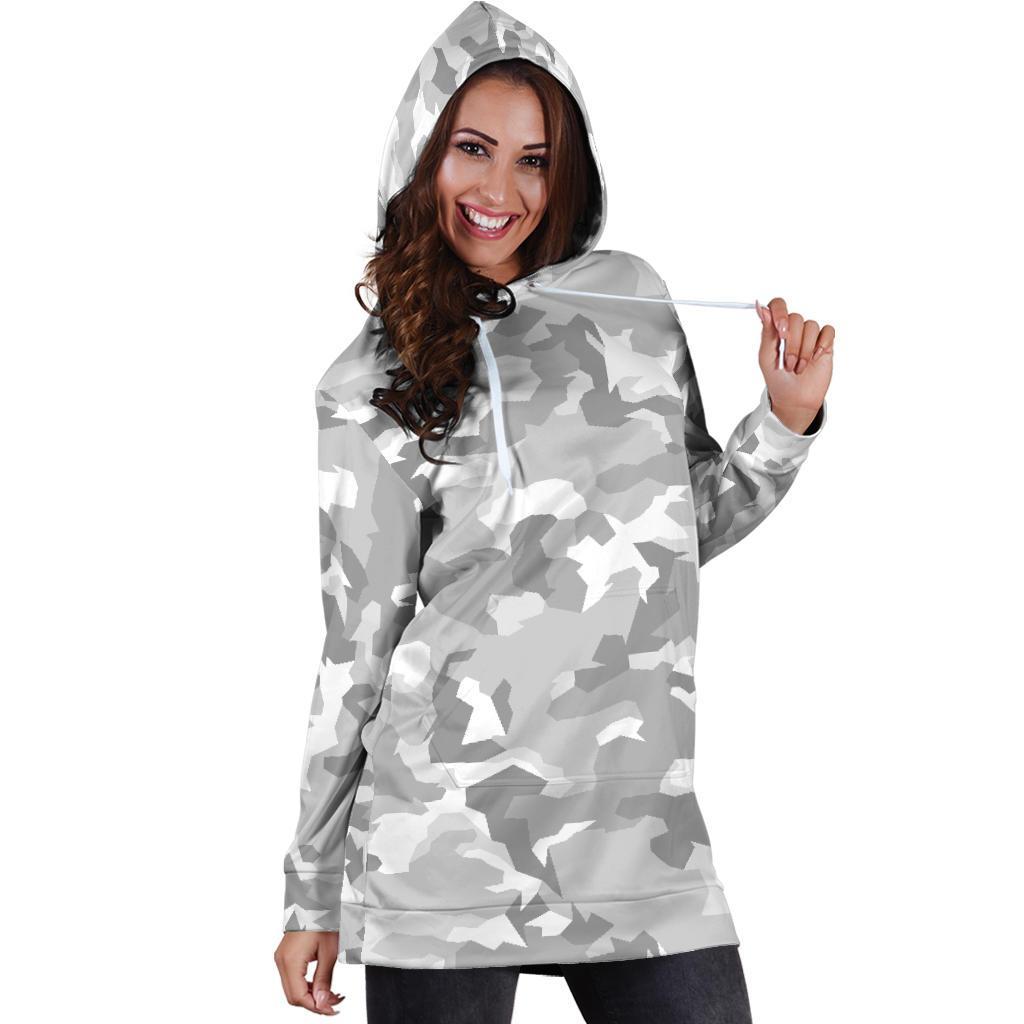 White Snow Camouflage Print Hoodie Dress GearFrost