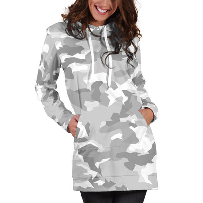White Snow Camouflage Print Hoodie Dress GearFrost
