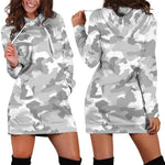 White Snow Camouflage Print Hoodie Dress GearFrost