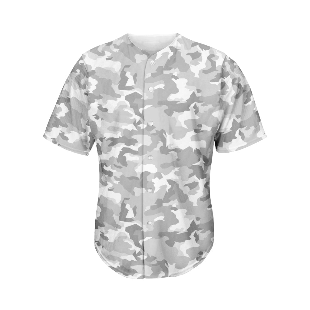 White Snow Camouflage Print Men's Baseball Jersey