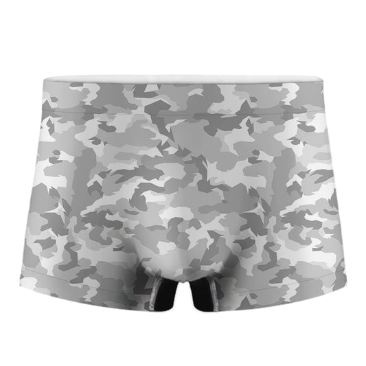 White Snow Camouflage Print Men's Boxer Briefs