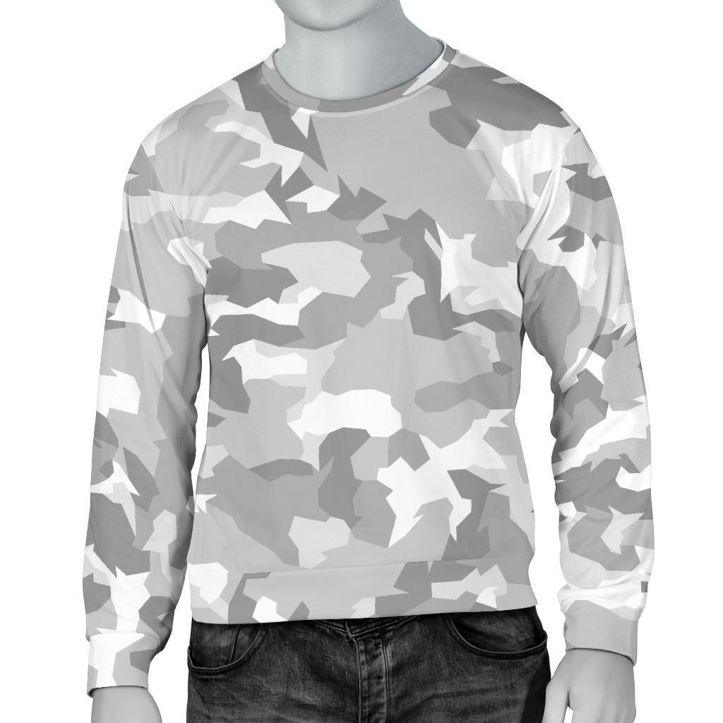 White Snow Camouflage Print Men's Crewneck Sweatshirt GearFrost
