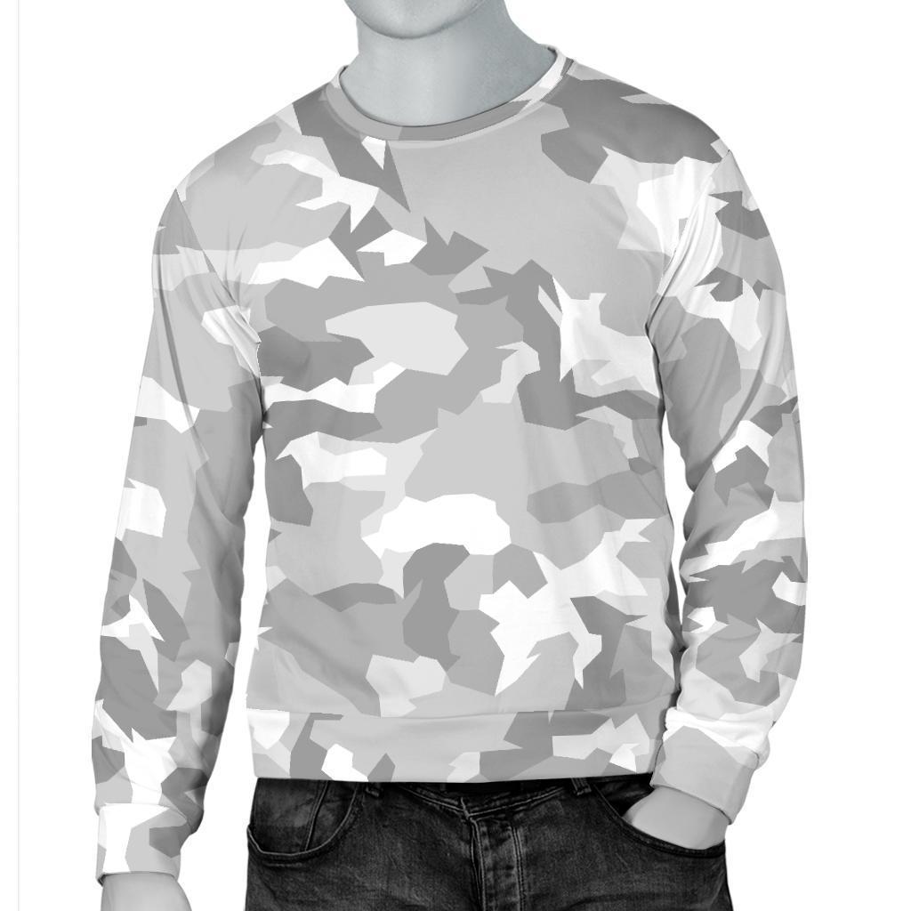 White Snow Camouflage Print Men's Crewneck Sweatshirt GearFrost