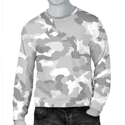White Snow Camouflage Print Men's Crewneck Sweatshirt GearFrost