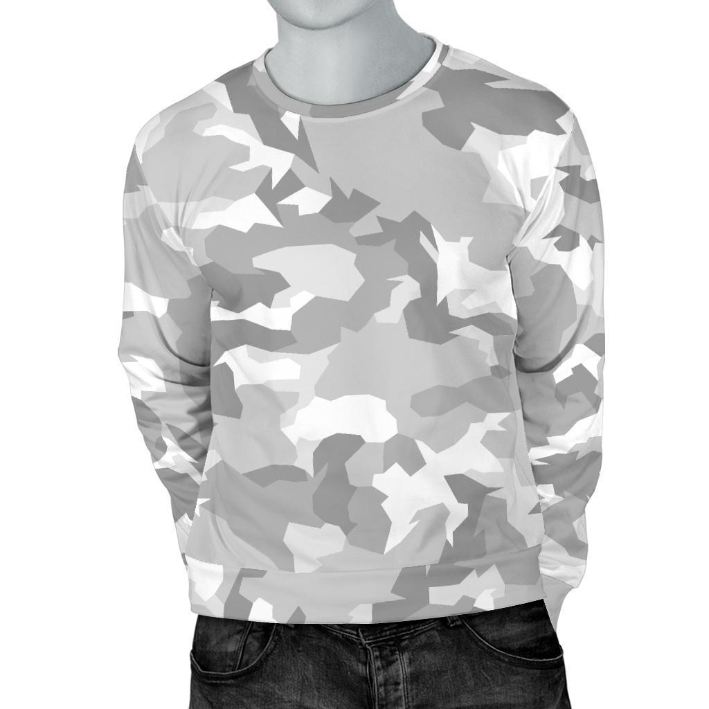 White Snow Camouflage Print Men's Crewneck Sweatshirt GearFrost