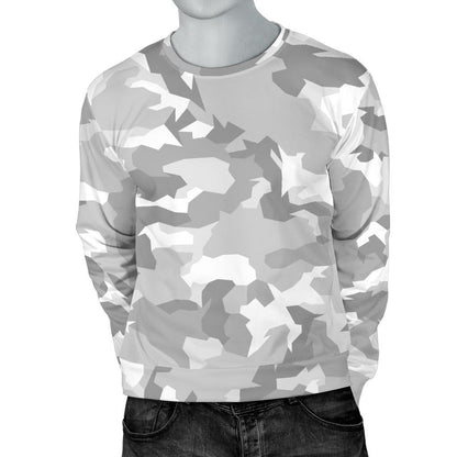 White Snow Camouflage Print Men's Crewneck Sweatshirt GearFrost