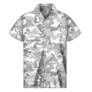 White Snow Camouflage Print Men's Short Sleeve Shirt