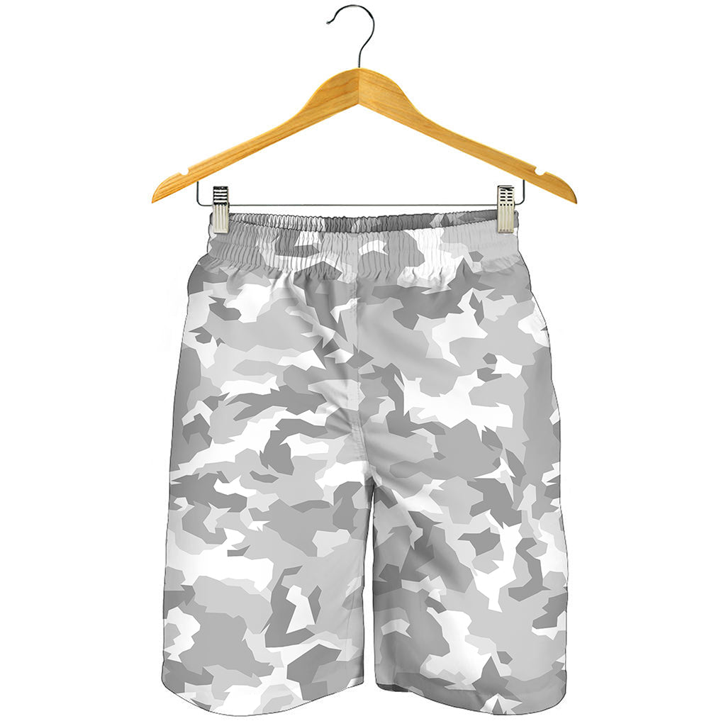 White Snow Camouflage Print Men's Shorts