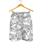 White Snow Camouflage Print Men's Shorts