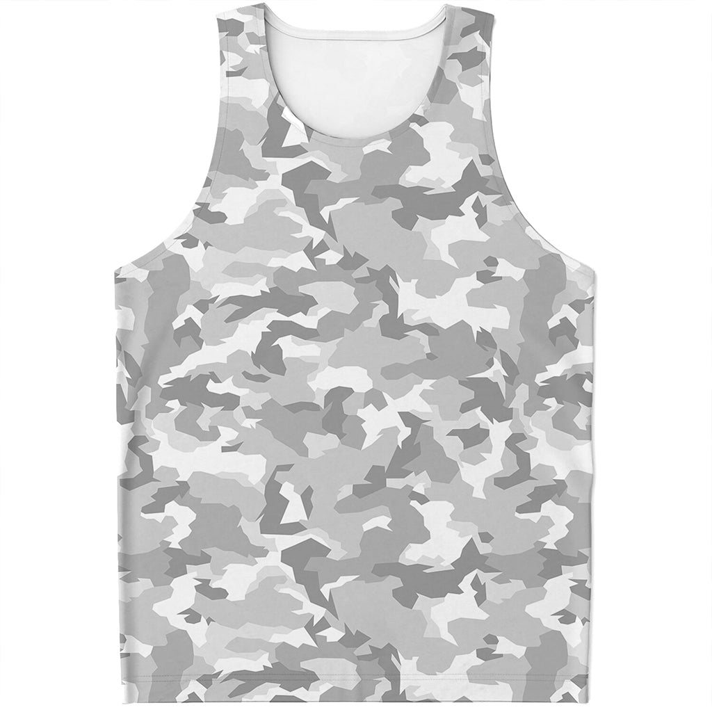 White Snow Camouflage Print Men's Tank Top