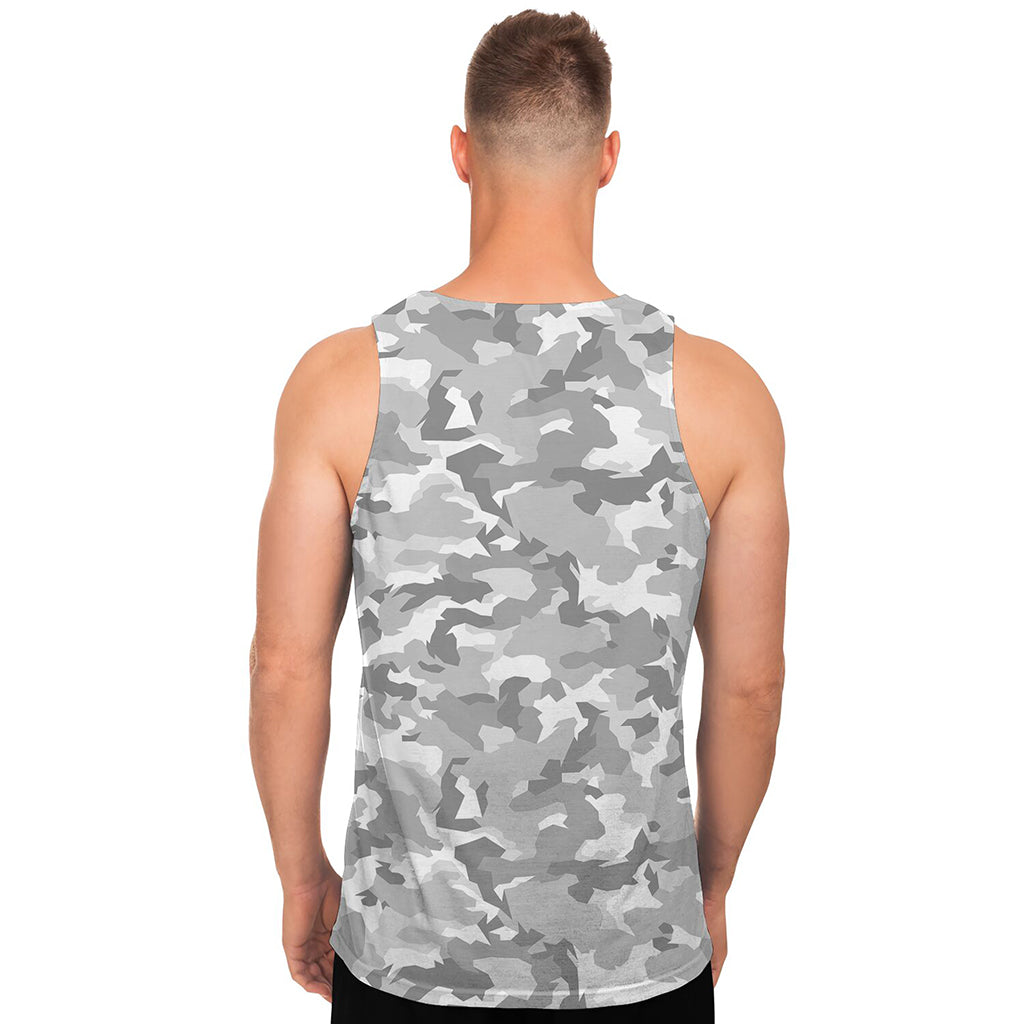 White Snow Camouflage Print Men's Tank Top