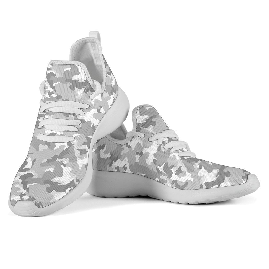 White Snow Camouflage Print Mesh Knit Shoes GearFrost