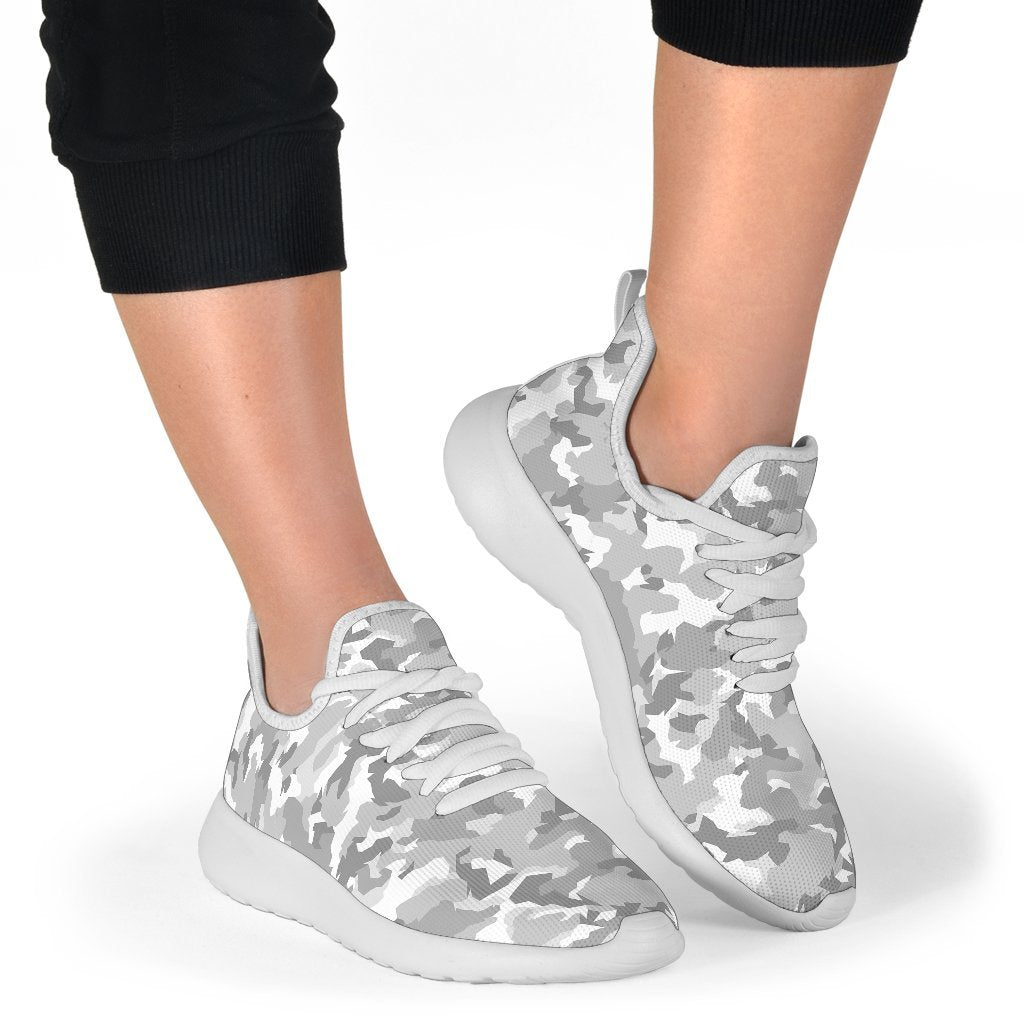 White Snow Camouflage Print Mesh Knit Shoes GearFrost