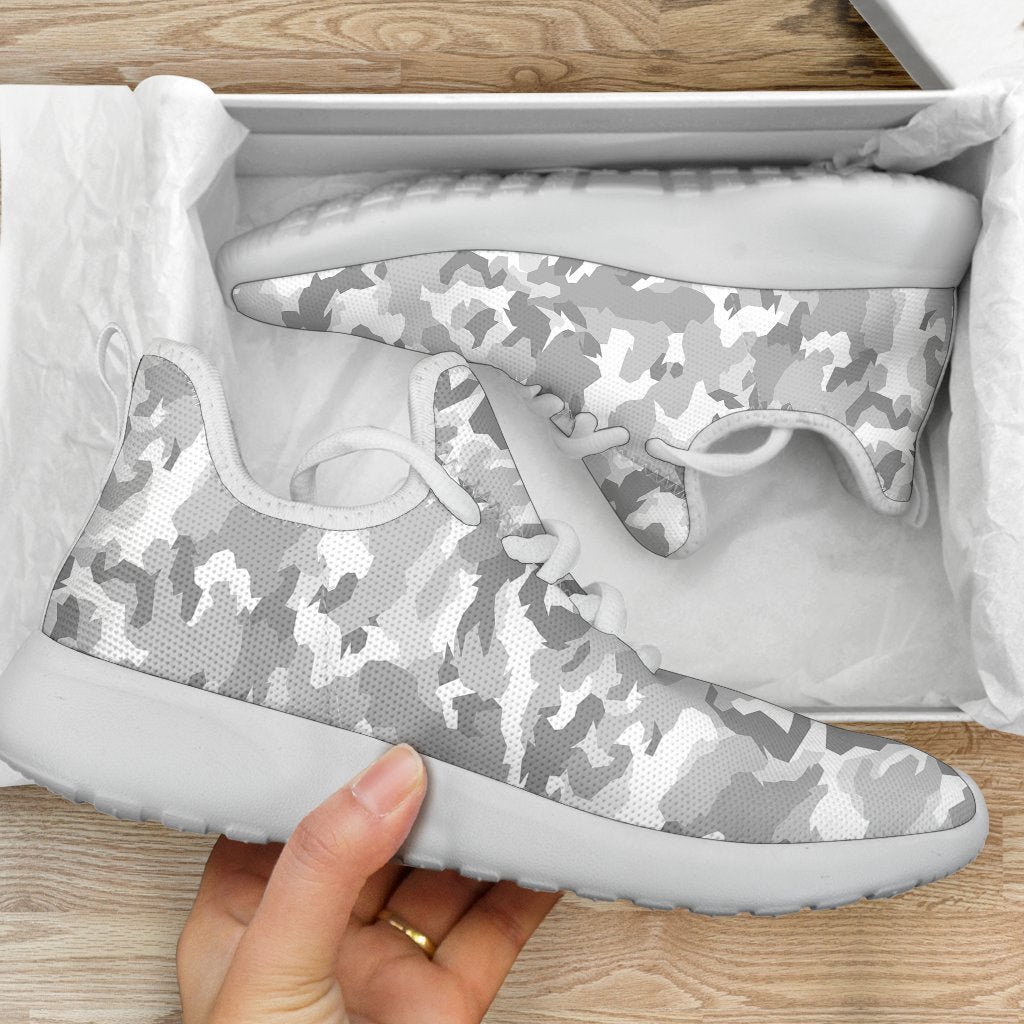 White Snow Camouflage Print Mesh Knit Shoes GearFrost